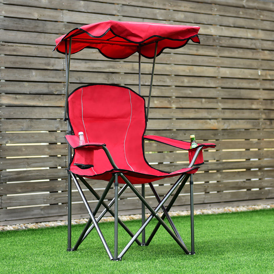 Fällbar – fiskestol med mugghållare för Patio Beach Camping – 96,5 x 67,5 x 130 cm – Röd