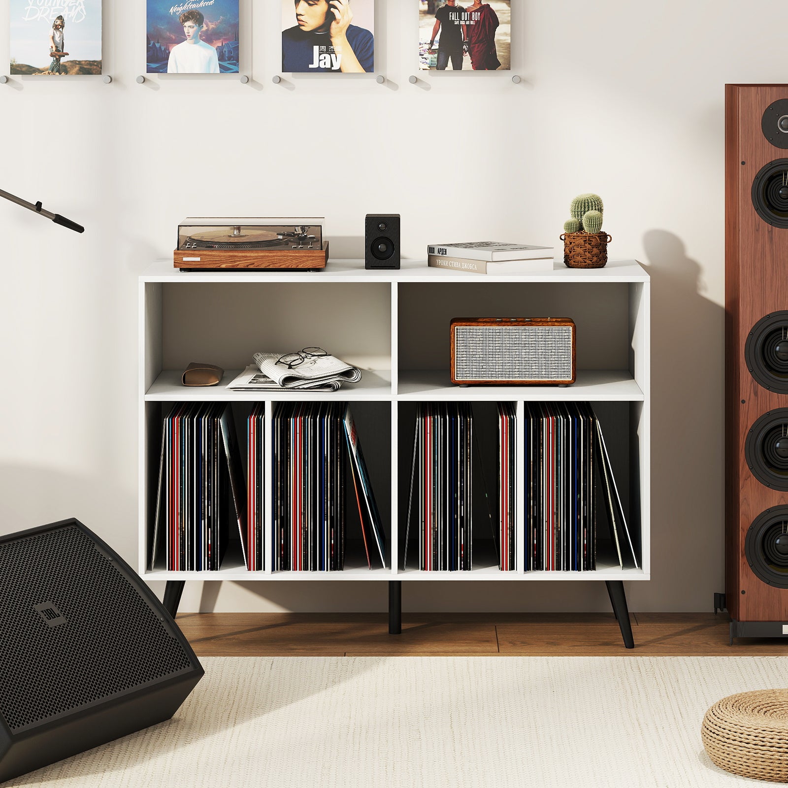 nivå – skivspelare stativ med vinylförvaringshyllor skivspelarskåp – 3 – Vit