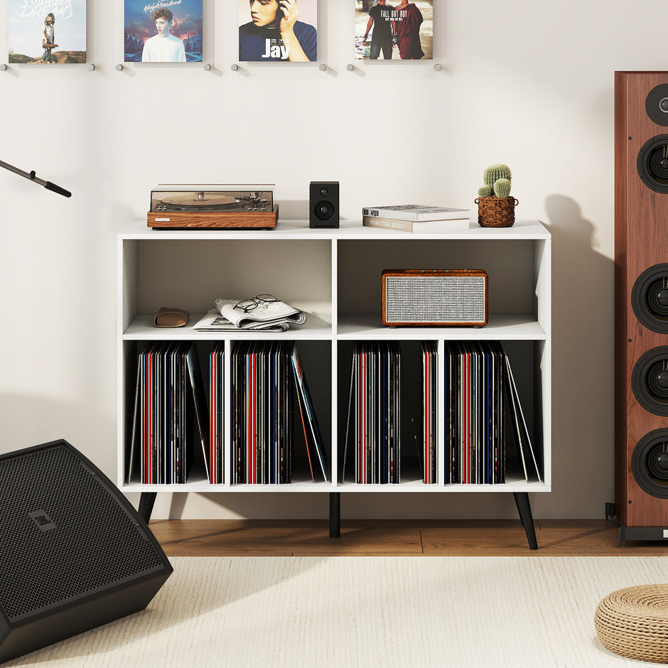 nivå – skivspelare stativ med vinylförvaringshyllor skivspelarskåp – 3 – Vit