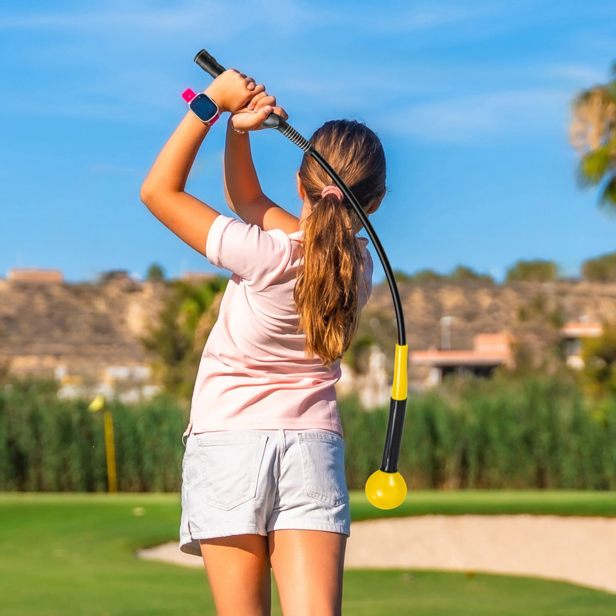 Golfsvingtränarhjälp – Träningshjälp med Vikt Huvud för Grepp Rytm Flexibilität Balans – 80 cm – Gul
