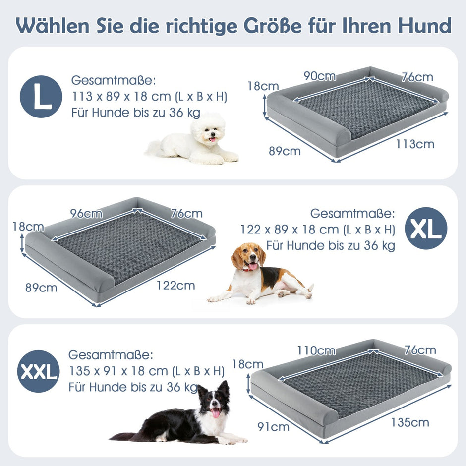 Ortopedisk – hundsäng stor hundsoffa med hundkudde för och hundar L – Grå