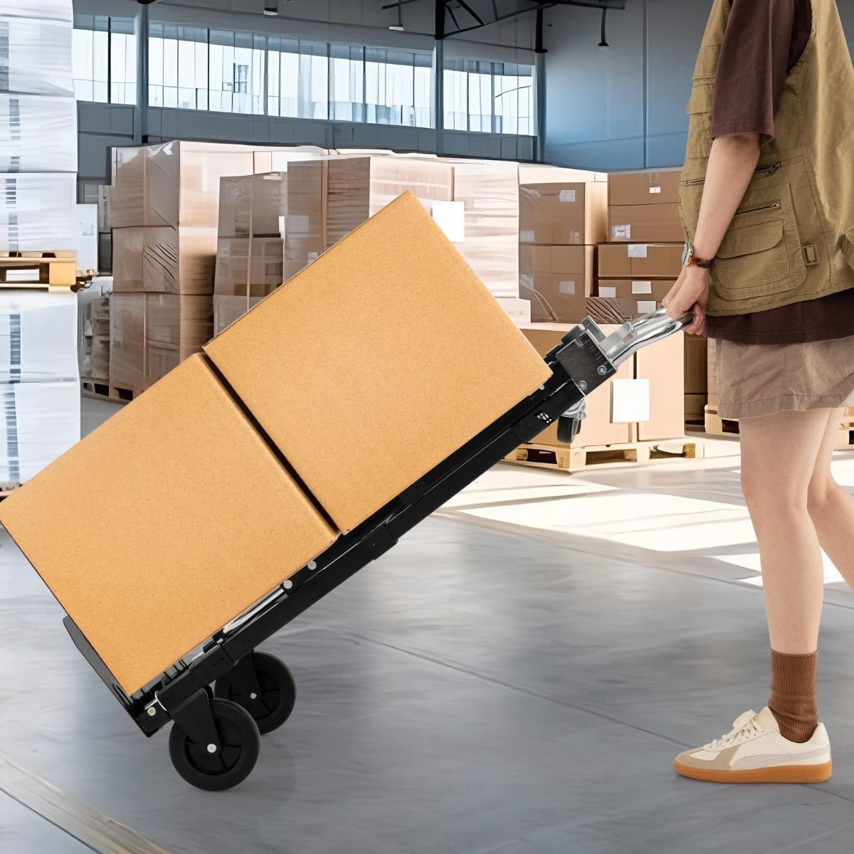 in – Ihopfällbar Handkärra Tunglast med Utdragshandtag och Justerbar Längd Bärbar Transportkärra – 3 1 – Svart