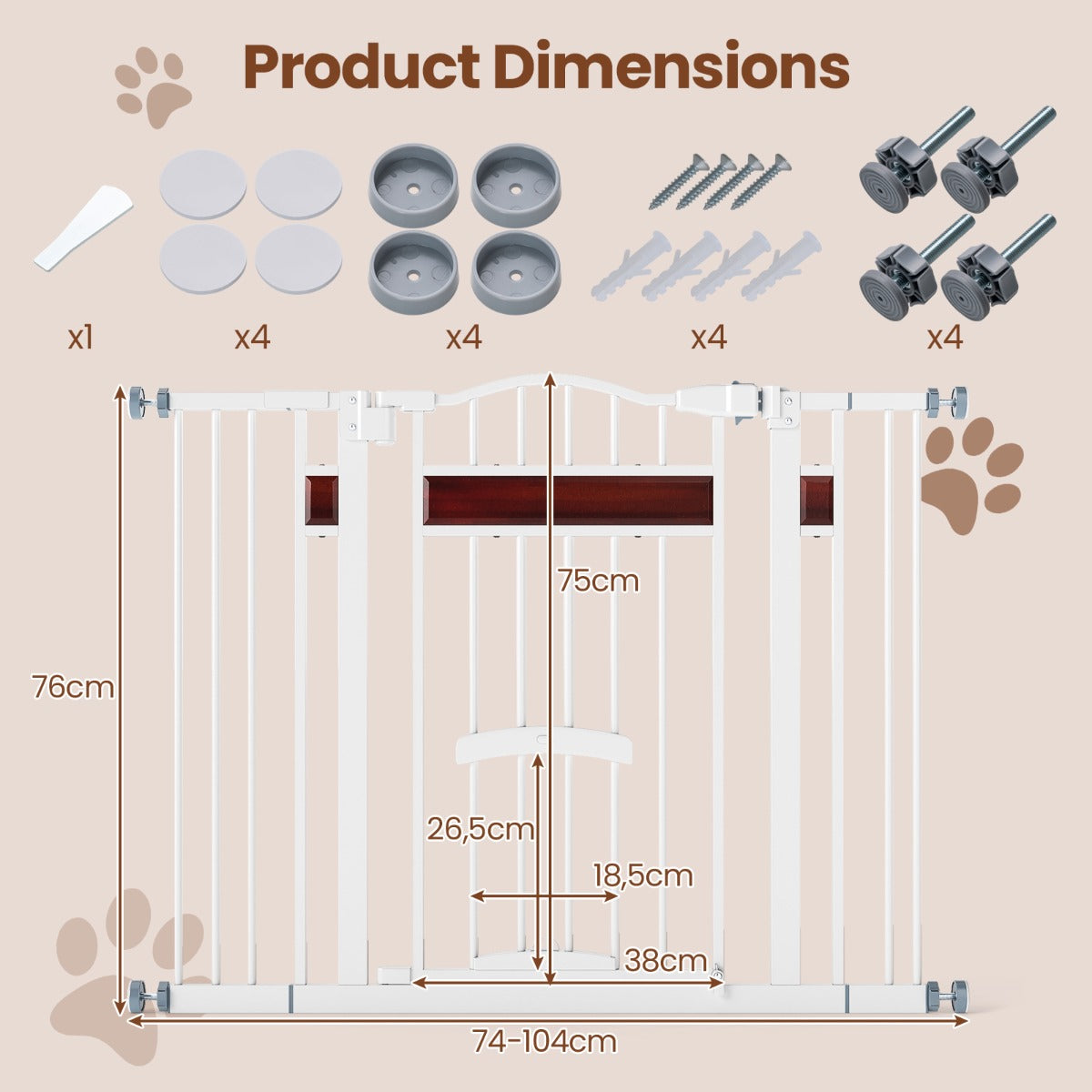 Hundgrind – med liten dörr Metallgrind utan borrning Skyddsgrind – Vit