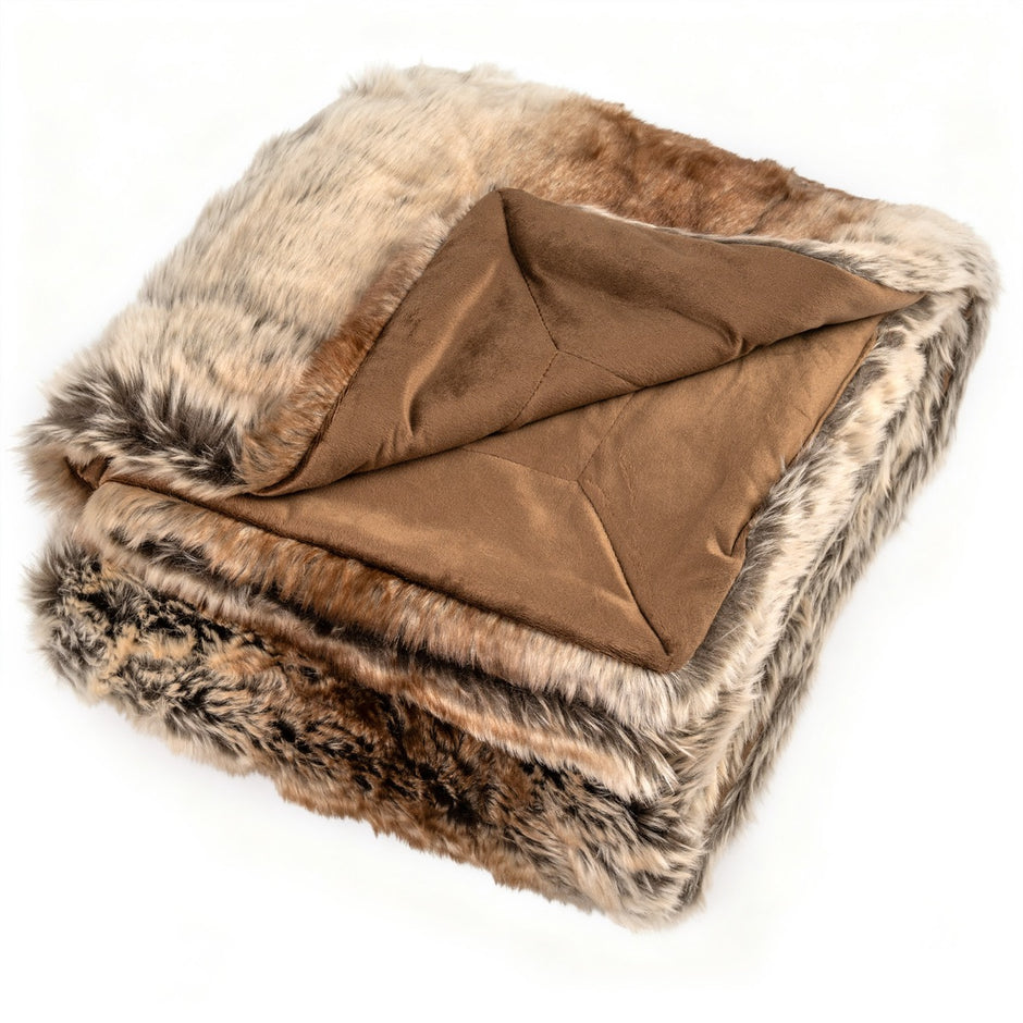 Fluffig – Konstskinn Hemfilt mjuk Plysch mysig hög kvalitet Konstmårdskinnsfilt – 153 x 203 cm – Kaffe