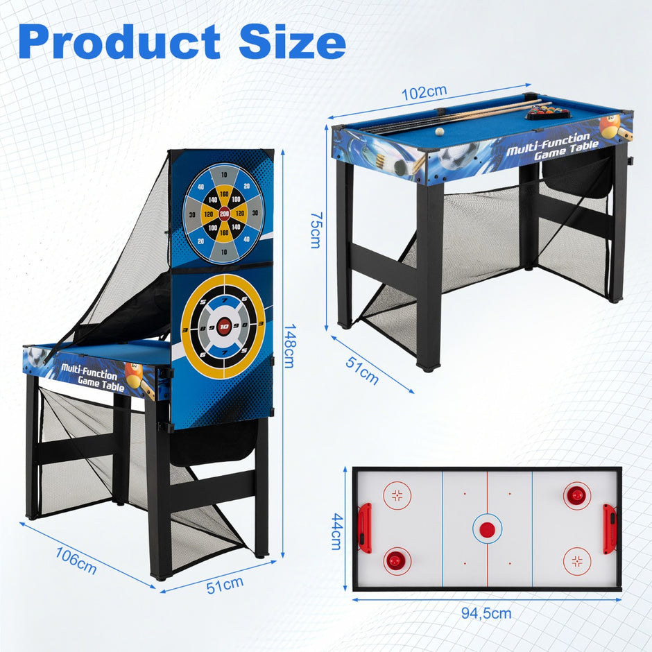 I – Kombi Speltavla Set Multi Med Billiard Hockey Bordtennis Basketboll Fotboll Skjuta Flipper Dart – 10 1 – Blå