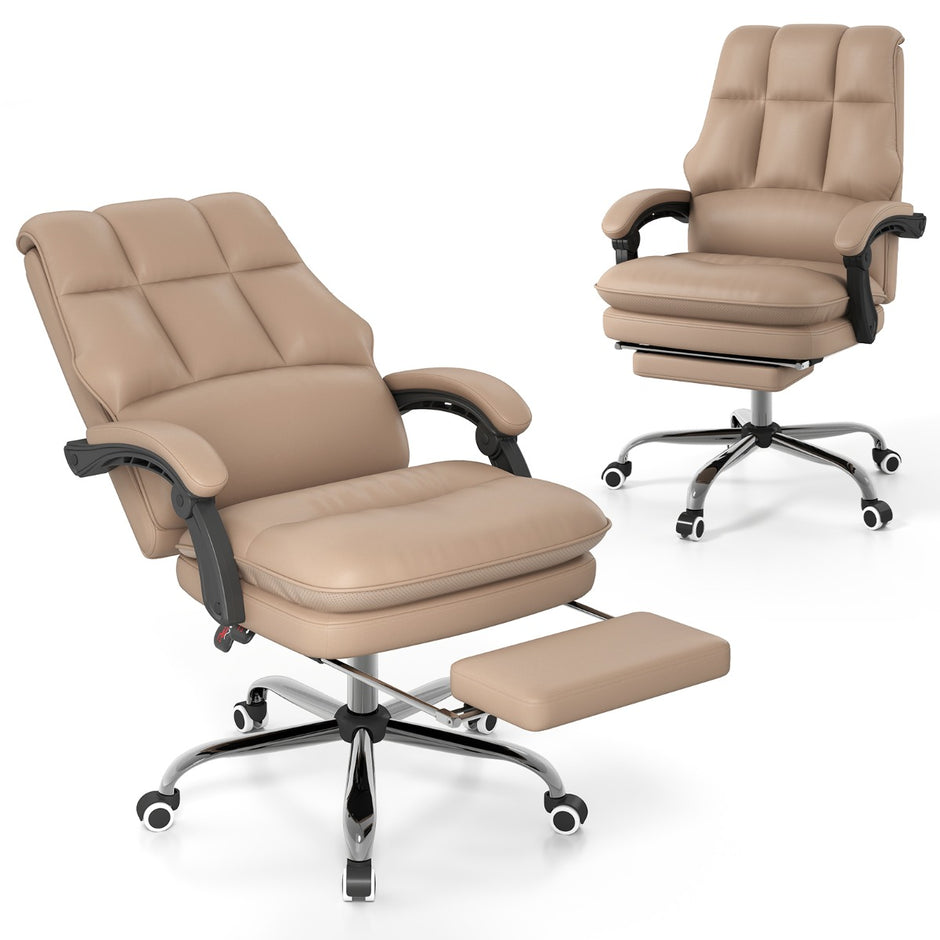 Ergonomisk – kontorsstol med inbyggd fotstöd, chefsstol, skrivbordstol – Kaffe