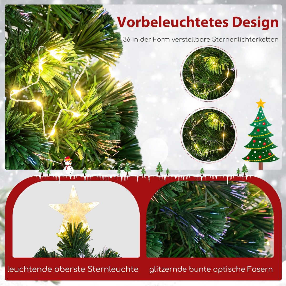 Konstgjord – julgran av glasfiber med belysning – 180 cm – Grön