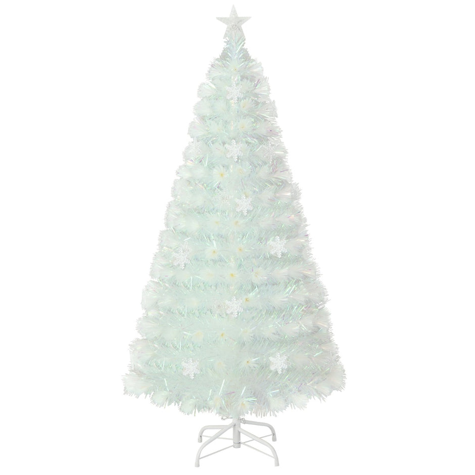 Konstgjord – julgran med färgglada LED lampor och Fiberoptik Star Topper – 150 cm – Vit