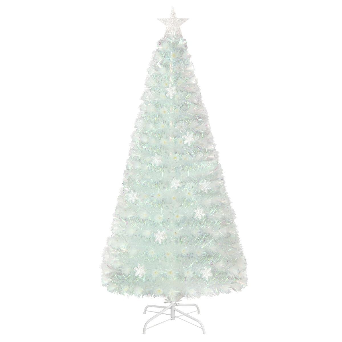 Konstgjord – julgran med färgglada LED lampor och Fiberoptik Star Topper – 180 cm – Vit