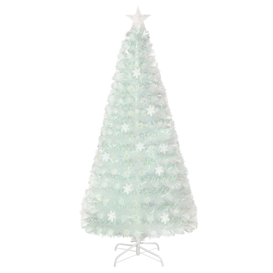 Konstgjord – julgran med färgglada LED lampor och Fiberoptik Star Topper – 180 cm – Vit