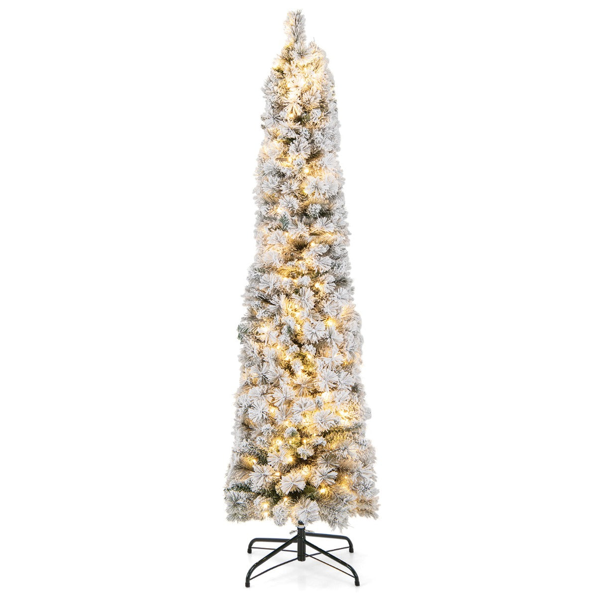 Julgran – Snötäckt med varma vita ljus – 150 180 cm – Grön och vit