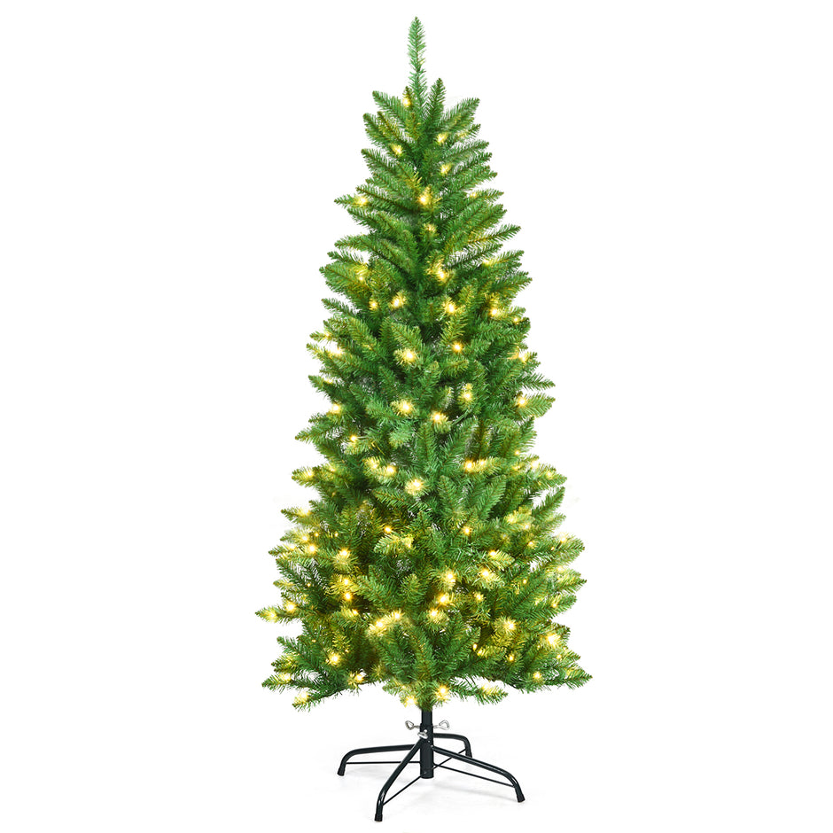 Hög – upplyst konstpennas julgran med varmvit ljusgrön – 150 cm – Grön