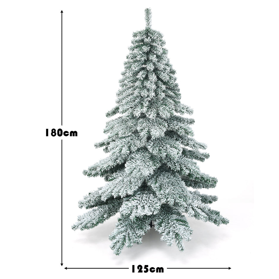 Konstgjord – julgran med snöflingor PVC tips + – 180 cm – Grön och vit
