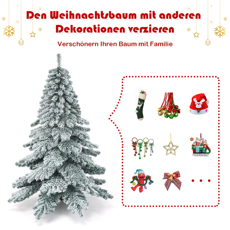 Konstgjord – julgran med snöflingor PVC tips + – 180 cm – Grön och vit