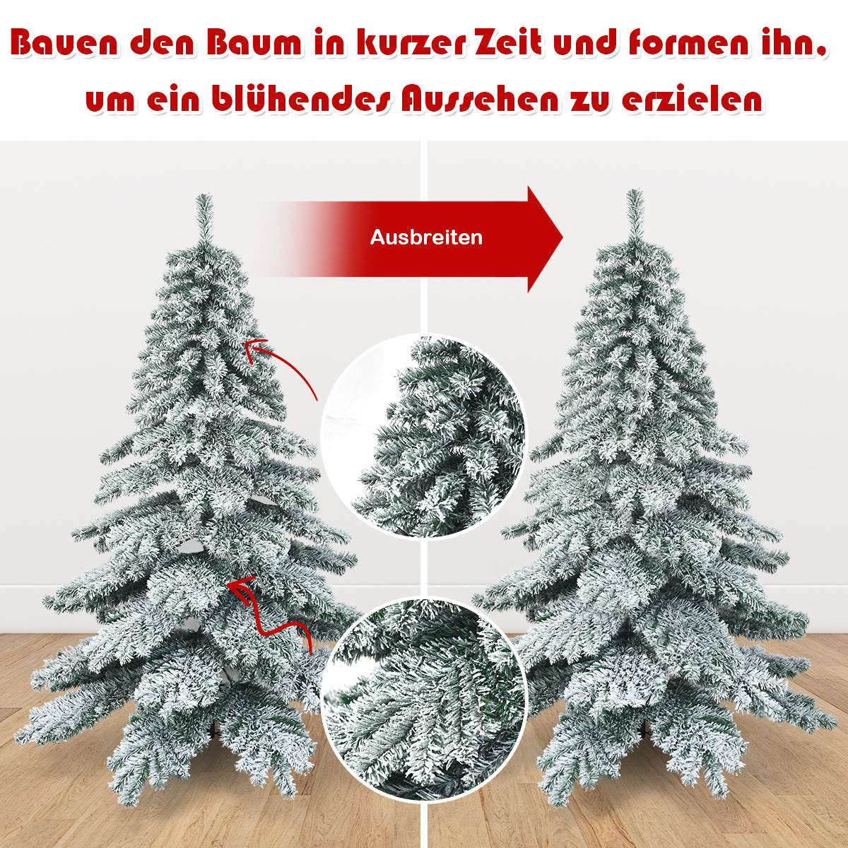 Konstgjord – julgran med snöflingor PVC tips + – 180 cm – Grön och vit