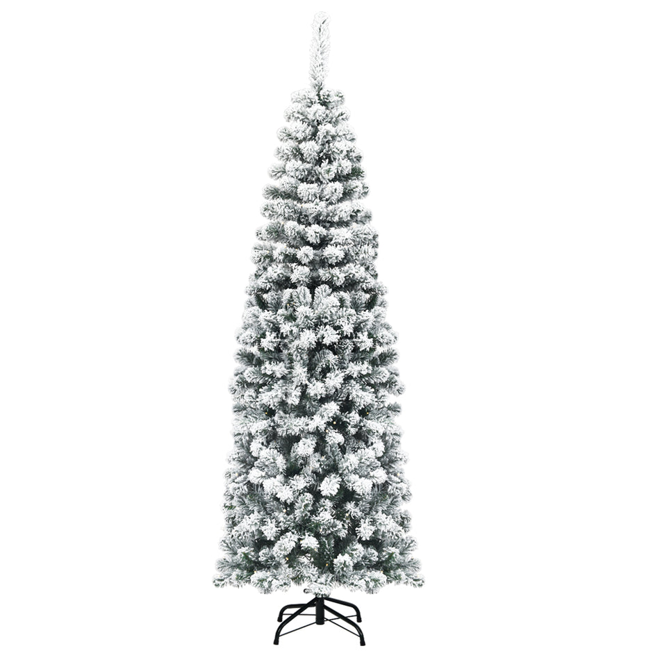 Blyertsjulgran – med snö Konstgjord metallstativ + – 180 cm – Grön och vit