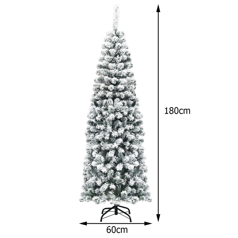 Blyertsjulgran – med snö Konstgjord metallstativ + – 180 cm – Grön och vit