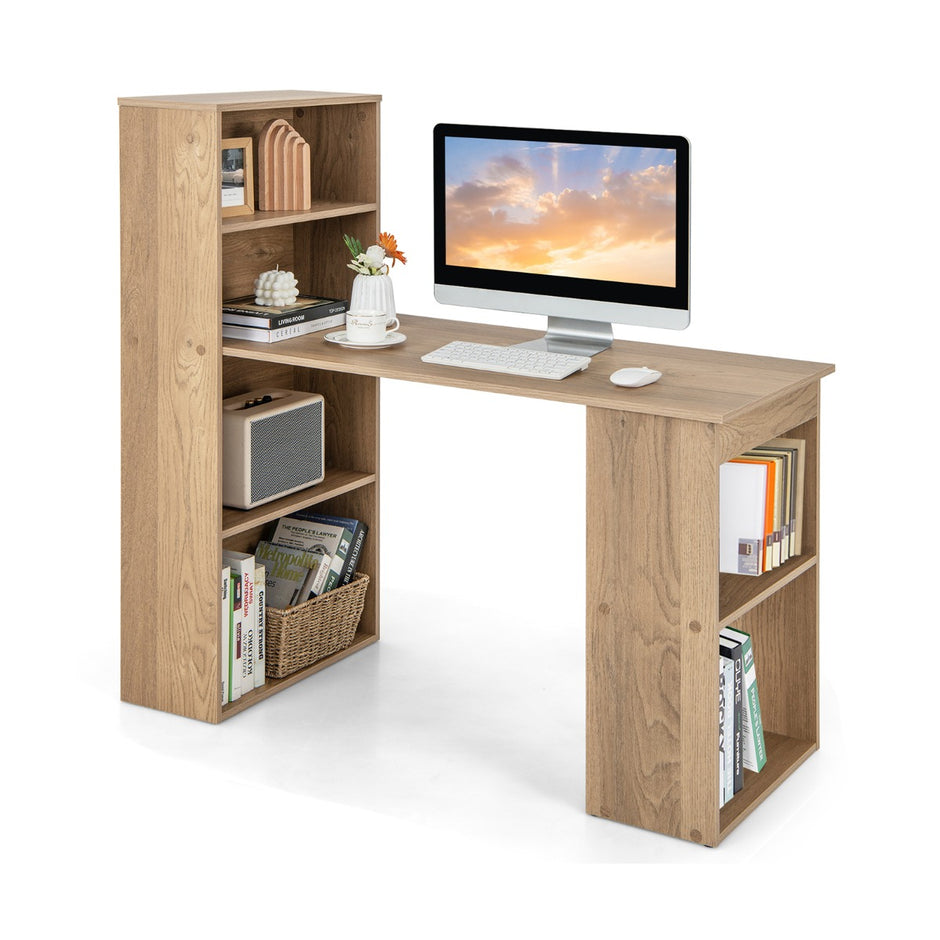 Skrivbord – med bokhylla Datorbord hyllor PC Kontorsbord naturell – 6 – Natur