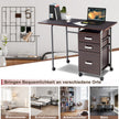 Fällbart – datorbord Rullande kontorsbord med metallram – 105 x 50 x 75 cm – Brun