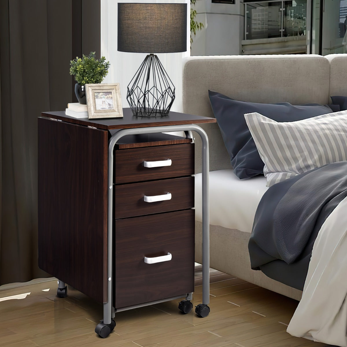 Fällbart – datorbord Rullande kontorsbord med metallram – 105 x 50 x 75 cm – Brun