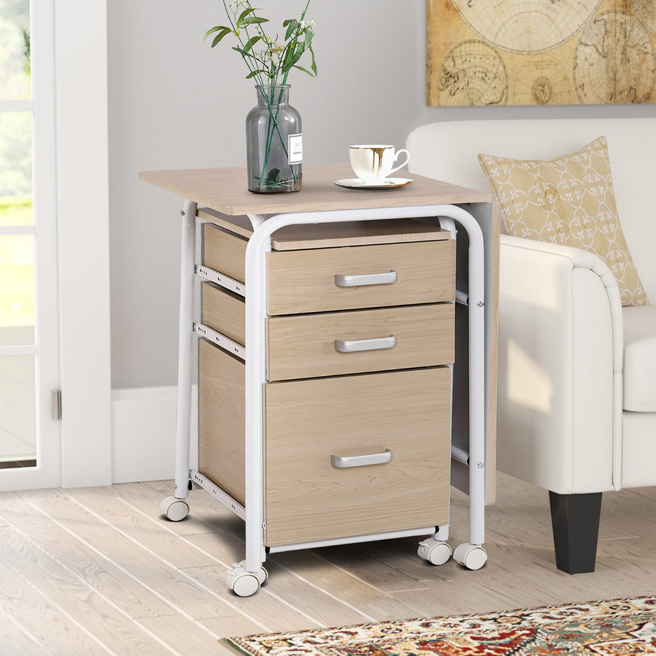 Fällbart – datorbord med lådor Skrivbord – 3 105 x 50 x 75 cm – Natur