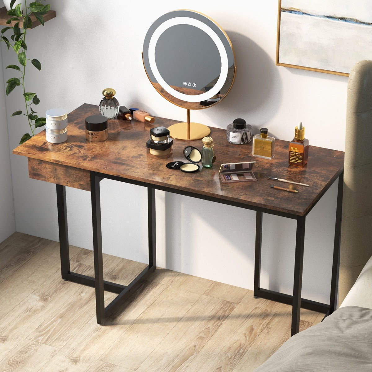 Långt – datorbord med låda och justerbara kuddar datorskrivbord rustikt brunt – 120 cm – Rustik brun