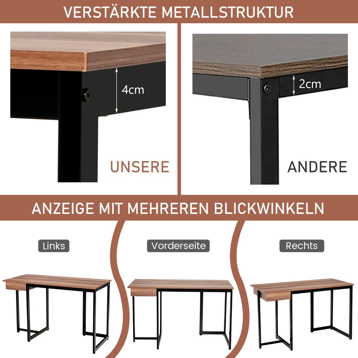 Långt – datorbord med låda och justerbara kuddar – 120 cm – Valnöt