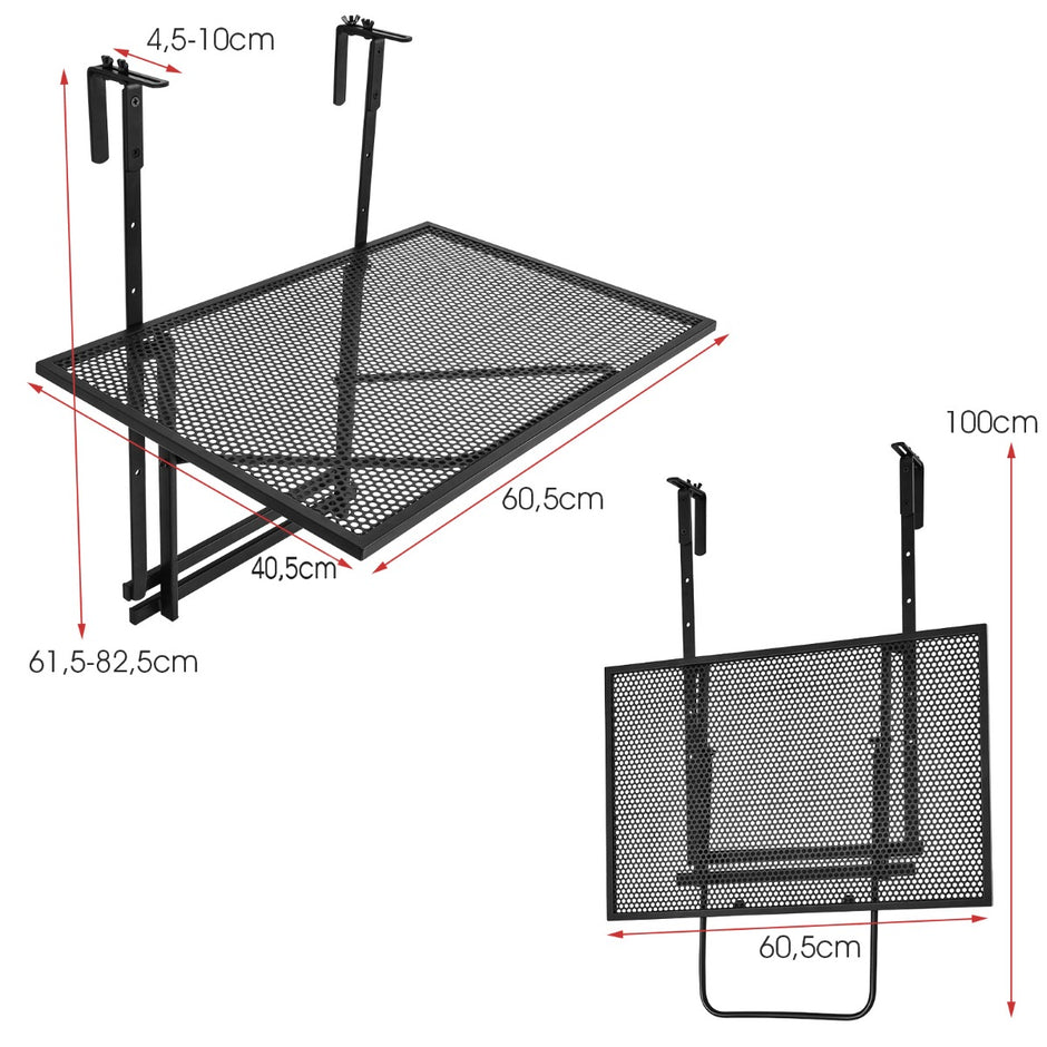 Hängande – järnhylla med nivå justerbar höjd – 5 60,5 x 48 x 61,5-82,5 cm – Svart