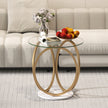 Minimalistisk – glasbord med geometrisk guldfärgad metallringsställ, modern soffbord – Guld