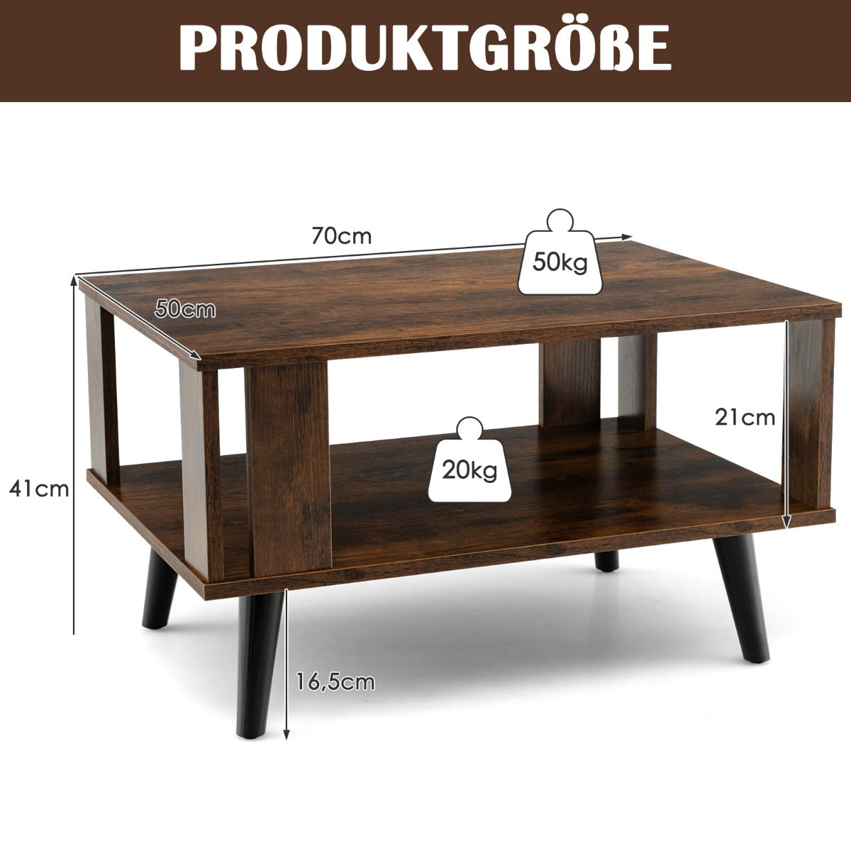 Soffbord – för små utrymmen vånings av trä – 2 70 x 50 x 41 cm – Rustik brun