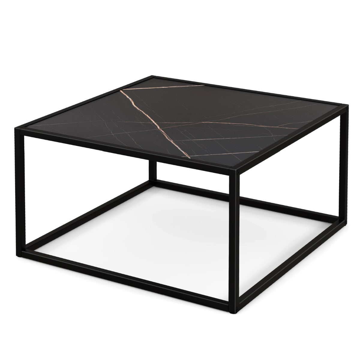 Soffbordsmarmorlook – Rektangulärt med bordsskiva av konstgjord – 70 x 70 x 40 cm – Svart