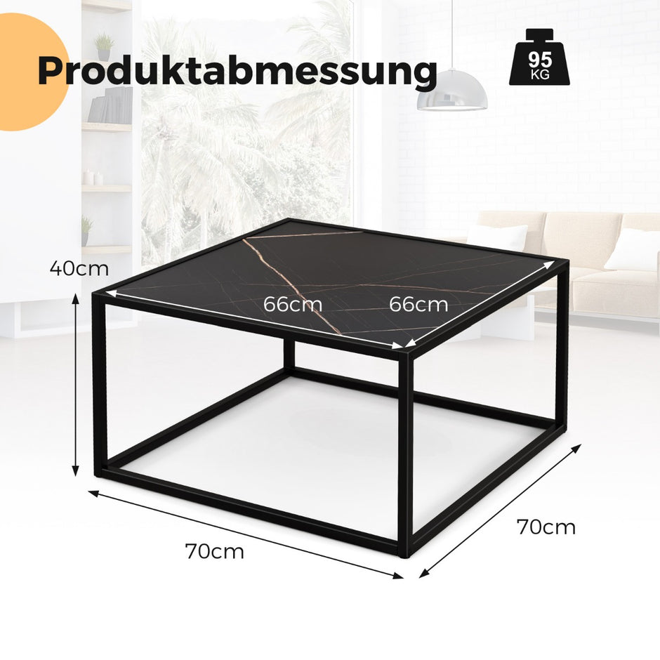Soffbordsmarmorlook – Rektangulärt med bordsskiva av konstgjord – 70 x 70 x 40 cm – Svart