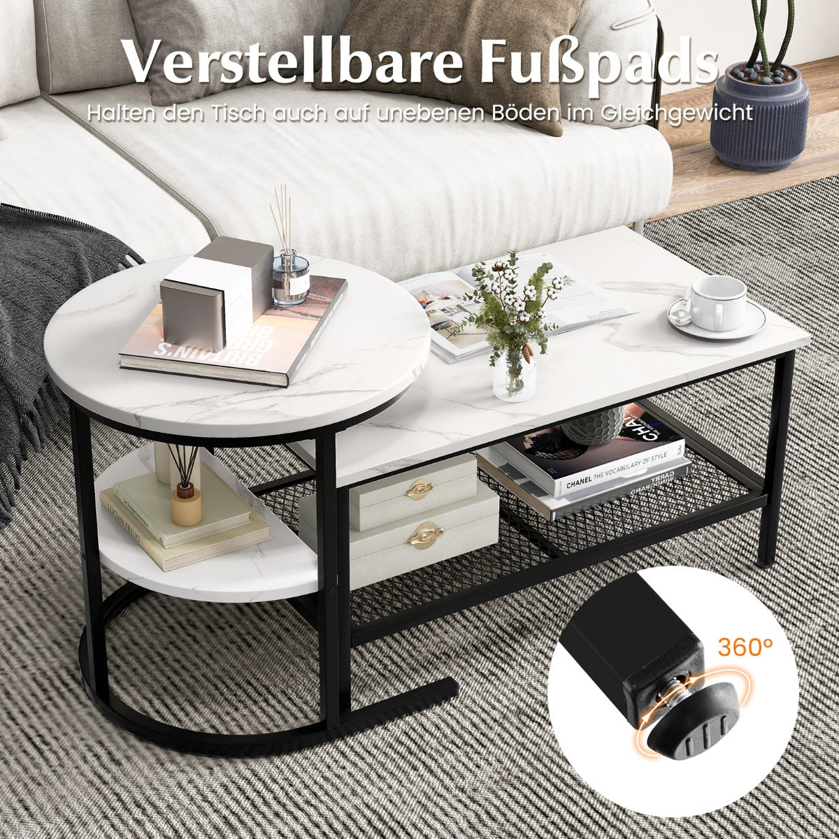 Kombinerbara – soffbord delat med konstgjord marmorskiva och – 2 – Svart och vit