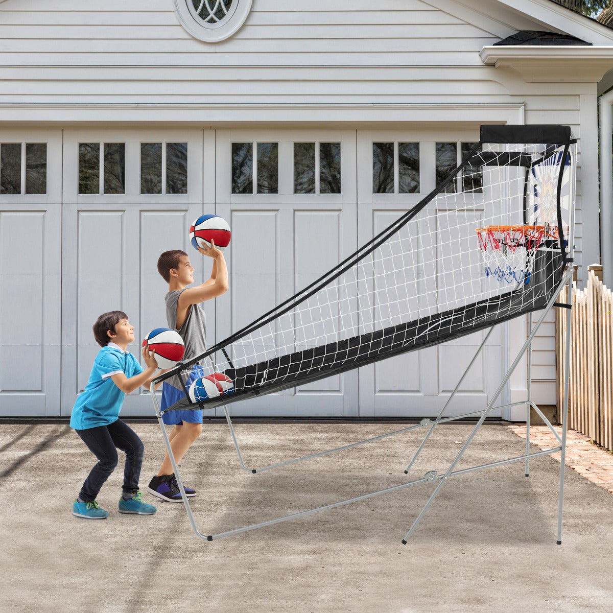i – Basketautomat Fällbar Elektrisk Basketställning Skjutmaskin – 8 1 – Vit