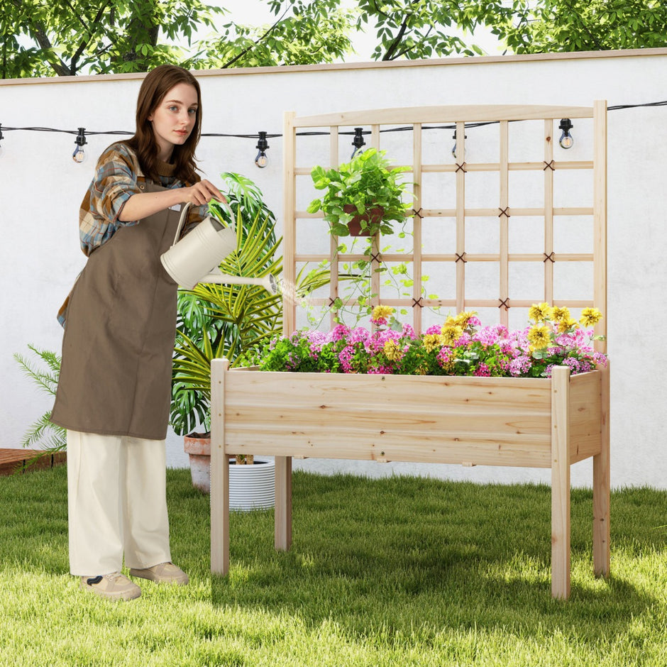 Planteringslåda – med spaljé blomlåda trädgårdsgaller högbädd klätterhjälp – Natur