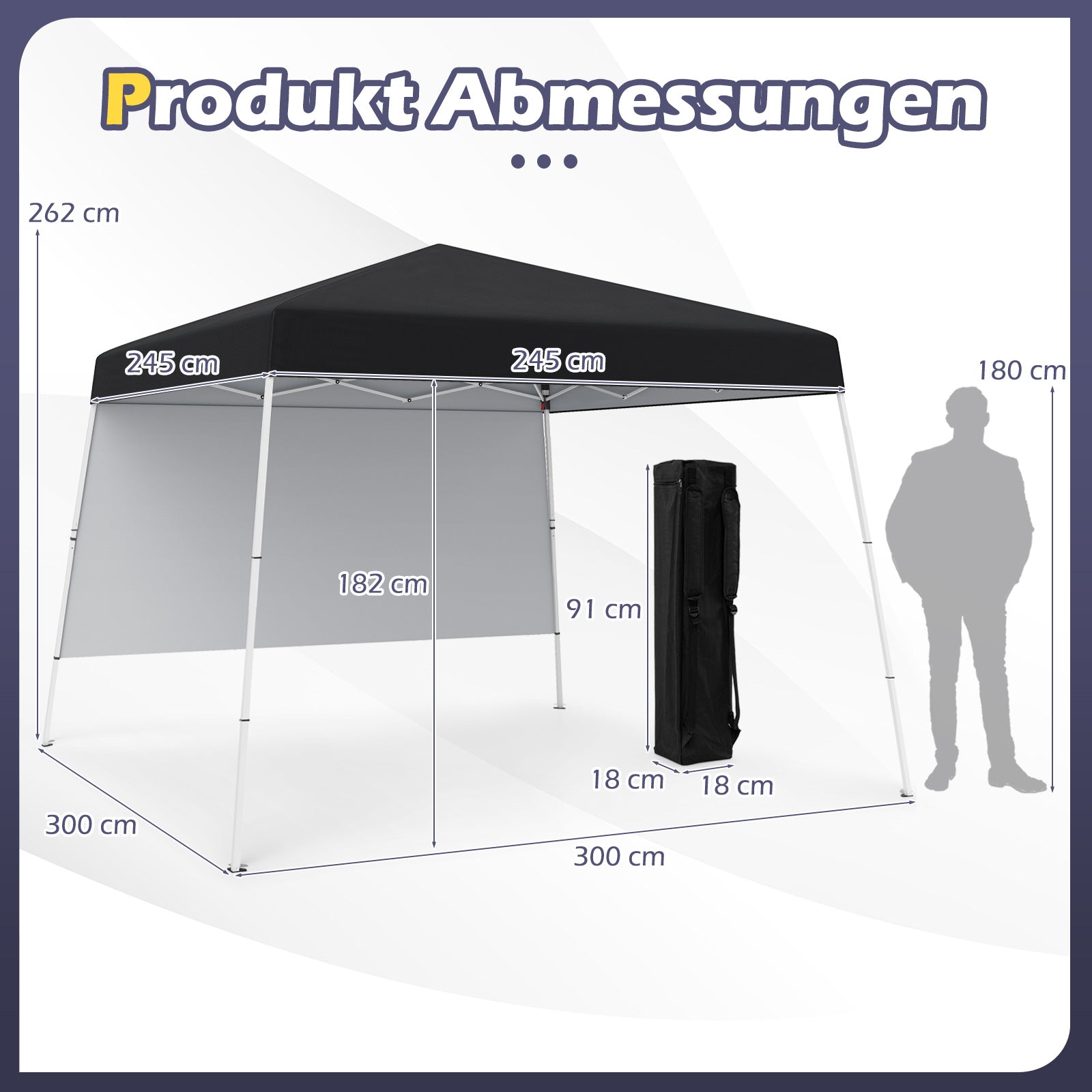 Pop – up Paviljong Trädgårdstält Vattentätt och Solskydd – 3 x 3 m – Svart