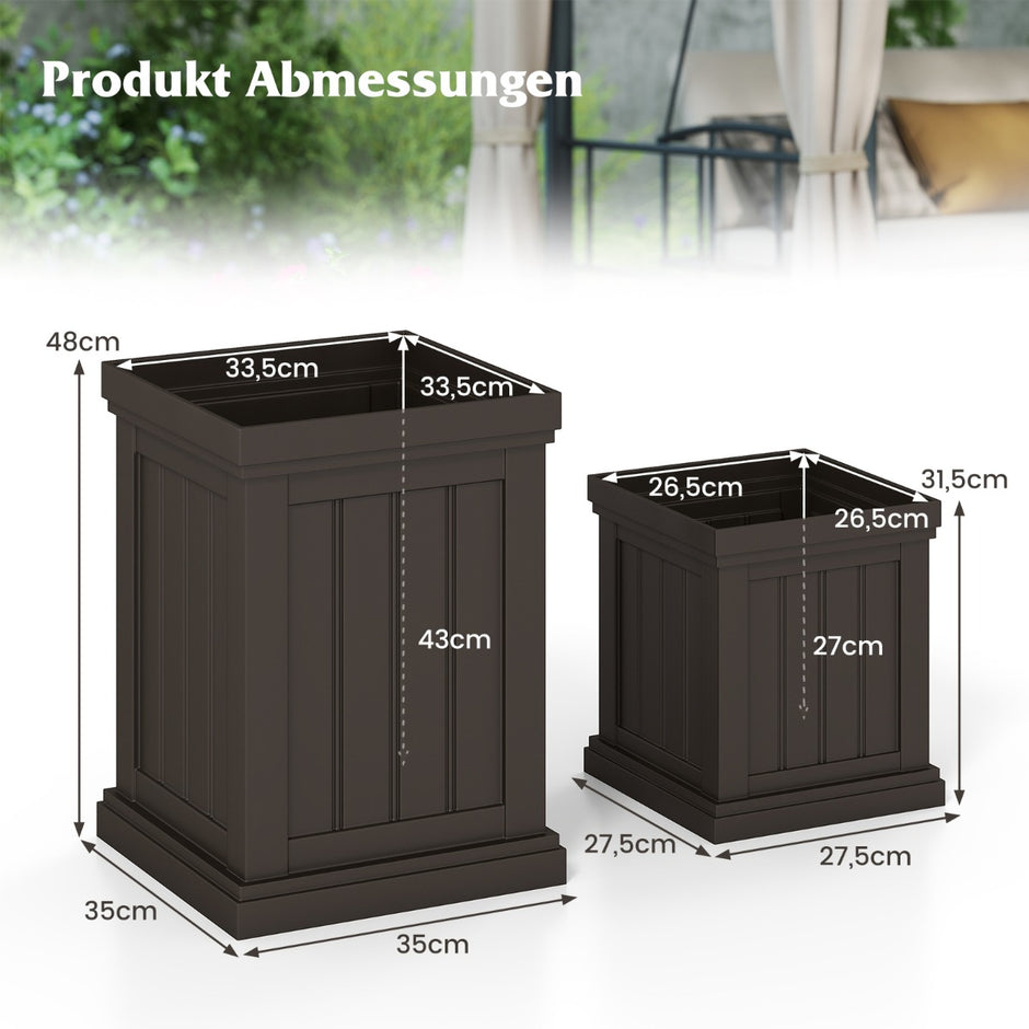 pack – växtkärl kvadratiska höga växtbehållare väderbeständiga stapelbara blomkrukor med dräneringshål PP plast överkruka – 2 48/31,5 cm – Brun