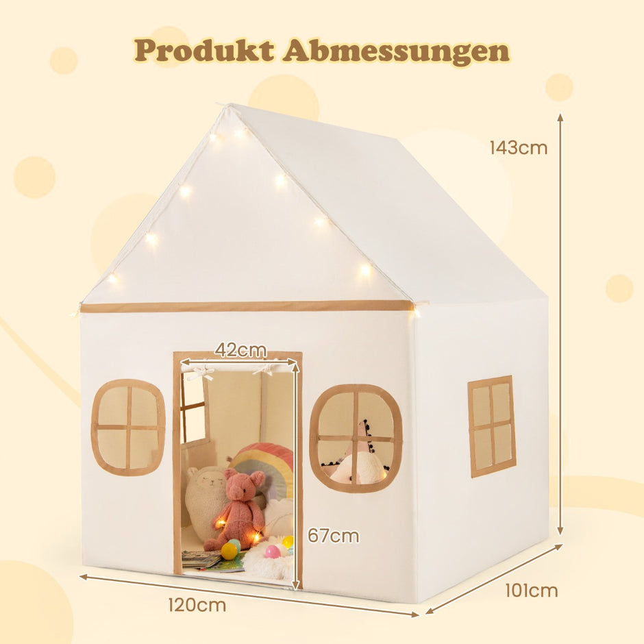 Lekhus – Barn Inomhus med Stjärnljus och Polstrad Matta + – Beige + Brun