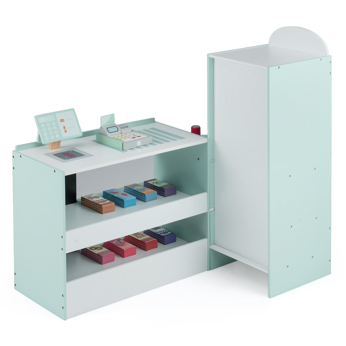 Barn – Supermarket Spelset med Kassa och POS Maskin Säljautomat Tavel Mintgrön – Grön