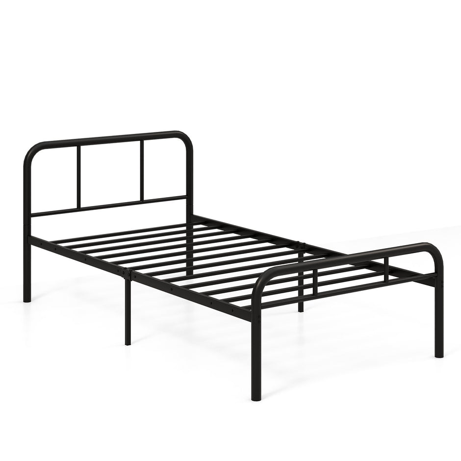 Enkeltsäng – med huvud och fotdel metallsäng sängram metallplattformssäng för madrass – 90 x 200 cm – Svart