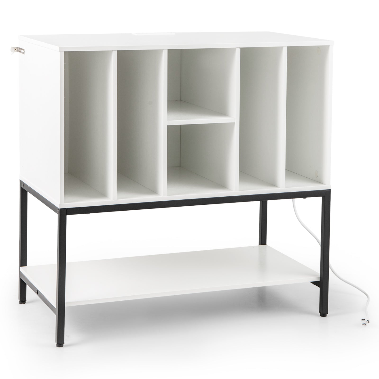 Skivspelareställ – med laddstation och vinylförvaring Sidoskåp Vinyldisplay Hylla – Vit