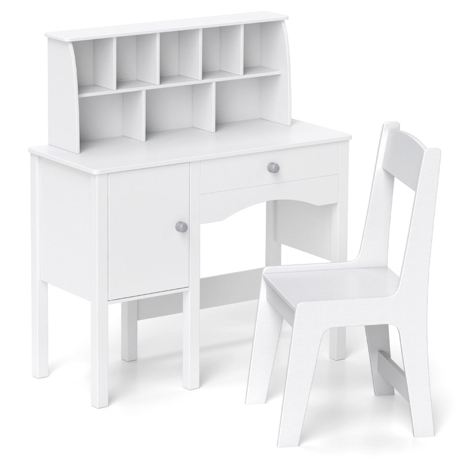 Skrivbord – barn med stol låda skåp och hylla – 79 x 34 x 91 cm – Vit