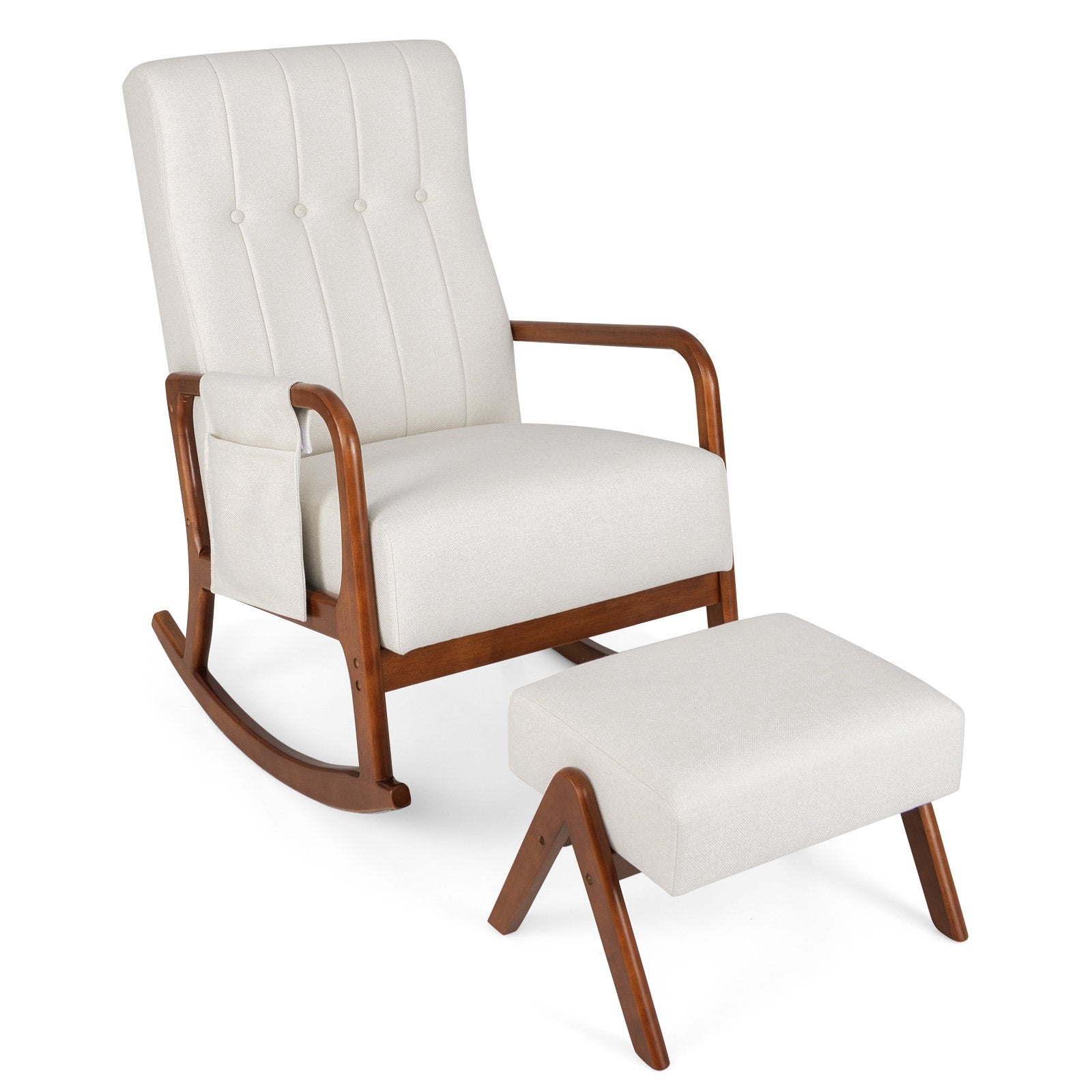 Gungstol – med ottoman Polstret ryggstöd och sidoficka – Beige
