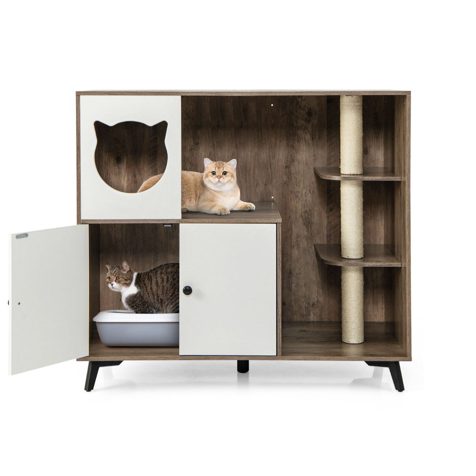 Kattlåda – med sisal klösstänger metallben +vit – 3 5 – Grå