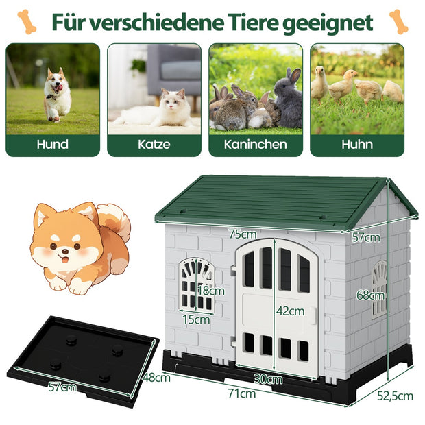 Utomhus – hundkoja med dörr, fönster, uttagbar botten och hundhus Hundbur – 3 – Grön