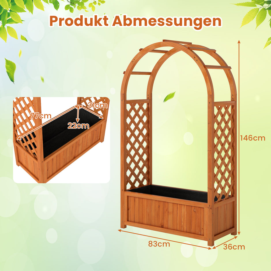 Blomlåda – med spaljé, högbädd och böjd tak, rosenträ planteringslåda, trä – 83 x 36 x 146 cm – Brun