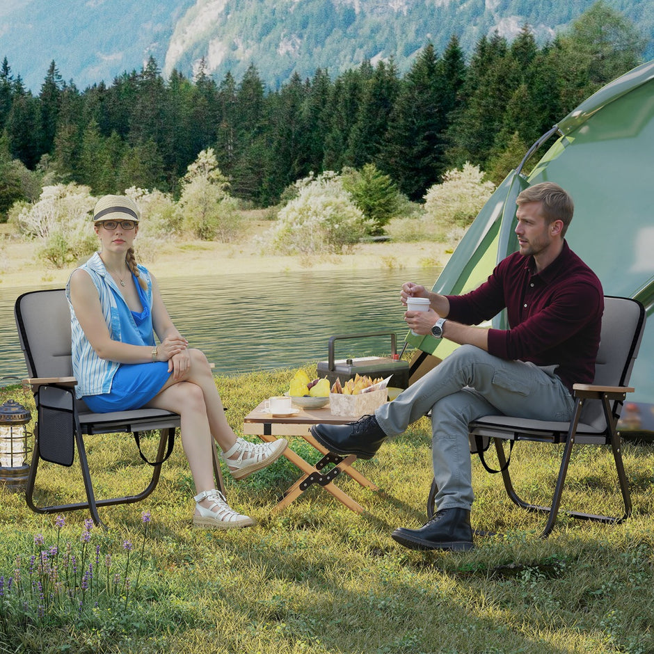 pack – Fällbara Campingstolar med Avtagbart Kudd och Sidoficka Fällstol – 2 – Grå