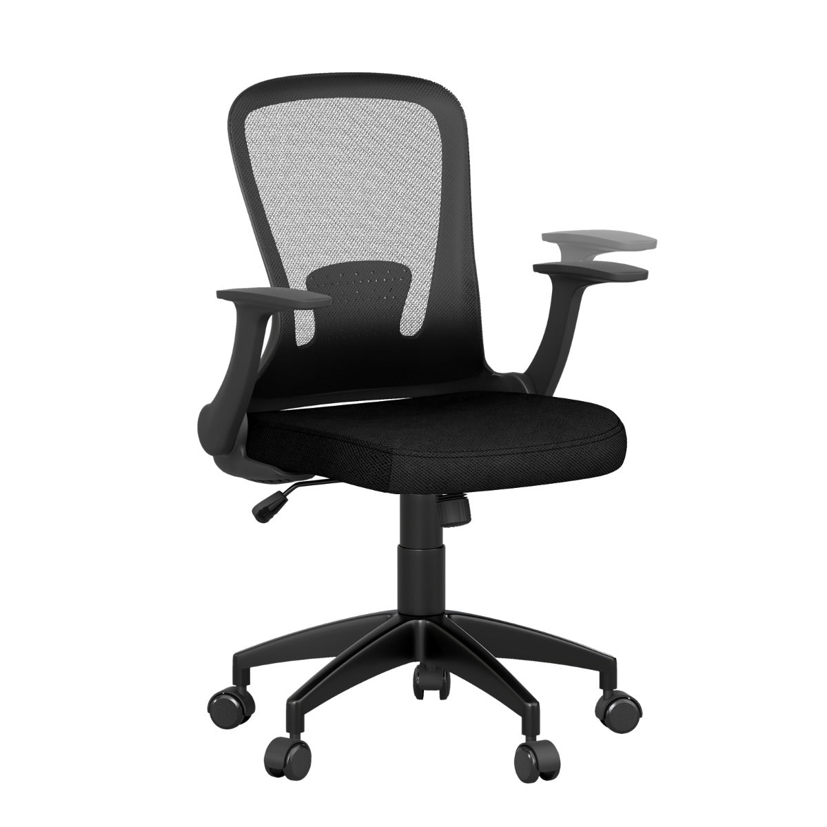 Ergonomisk – kontorsstol med fällbara armstöd och ländryggsstöd – Svart