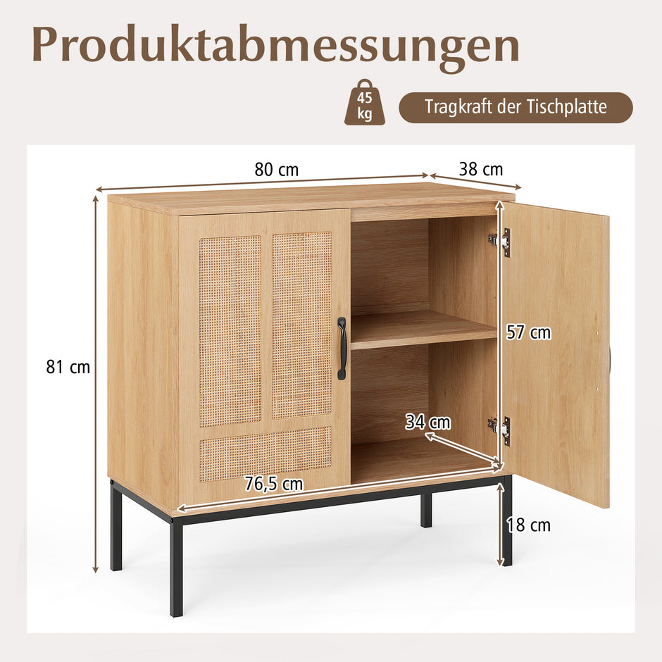 Rattan – Skåp med faldigt justerbart hyllsystem och dörrar Boho Buffé Accent – 3 2 – Natur