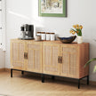 Rattan – Skåp med faldigt justerbart hyllsystem och dörrar Boho Buffé Accent – 3 2 – Natur